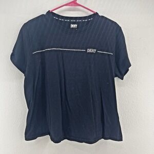 DKNY Women's Black Rhinestone T-Shirt L‎ Streetwear Witchy Grunge Y2K McBling